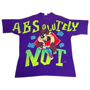 Vintage 1996 Taz Absolutely Not Looney Tunes Big Print T Shirt Purple Men’s XL